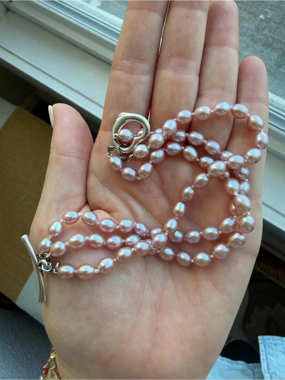 Pink Pearl Triple-Strand Bracelet with Heart Toggle Clasp